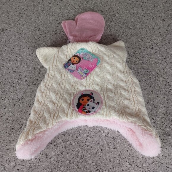 Gabby's Dollhouse Hat and Mittens Set Beige Cream Cat Knit Beanie - Picture 1 of 3